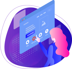 Ilustracao de mulher tocando tela em 3D de site