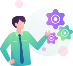 Ilustracao de homem apresentando engrenagens