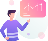 Ilustracao de homem apresentando tabela de graficos